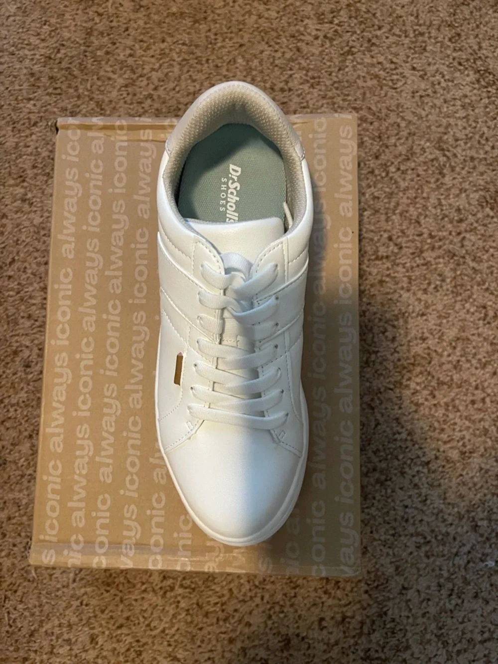 New with Box Dr. Scholl's White Platform Sneakers with Taupe Heel Detail - Picture 3 of 7